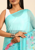 Sky Blue Multicolor Floral Printed Georgette Saree - Taashi