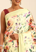 Pista Green A/O Floral Printed Satin Saree - Taashi