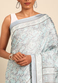 Blue A/O Floral Printed Art Tussar Matka Silk Saree - Taashi