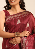 Maroon Zari Floral Butta Tussar Saree - Taashi