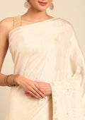 Cream Fancy Embroidery Tussar Saree - Taashi