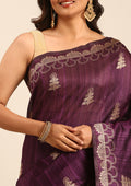 Purple Zari Floral Butta Tussar Saree - Taashi