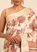 Cream Watercolor Floral Printed Tussar Saree - Taashi