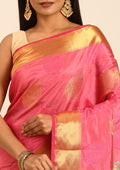 Pink Betel Leaf Woven Tussar Saree - Taashi