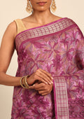 Magenta A/O Floral Printed Tussar Saree - Taashi