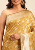 Mustard Jaal Woven Tussar Saree - Taashi
