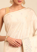 Cream Fancy Embroidery Tussar Saree - Taashi