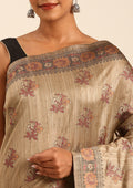 Chikoo Mughal Floral Woven Pattern Tussar Saree - Taashi