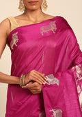 Violet Jacquard Pattern Placement Tussar Saree - Taashi