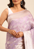 Mauve Floral Woven Tussar Saree - Taashi