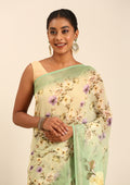 Pastel Green Floral Printed Georgette Saree - Taashi