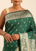 Dark Green Traditional Woven Tussar Saree - Taashi