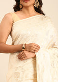 Cream Jaal Woven Tussar Saree - Taashi