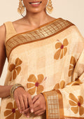 Mustard Yellow Hibiscus Printed Tussar Saree - Taashi