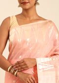 Pastel Peach Traditional Temple Pattern Tussar Saree - Taashi