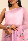 Dusty Pink Multicolor Floral Printed Georgette Saree - Taashi
