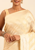 Pastel Beige Traditional Woven Tussar Saree - Taashi