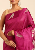 Dark Violet Placement Jacquard Woven Tussar Saree - Taashi