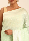 Mint Green Traditional Pattern Woven Tussar Saree - Taashi