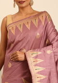 Mauve Traditional Zari Woven Tussar Saree - Taashi