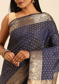 Blue Traditional Zari Butta Woven Tussar Saree - Taashi