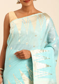 Sky Blue Traditional Temple Pattern Tussar Saree - Taashi