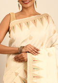Cream Traditional Zari Woven Tussar Saree - Taashi