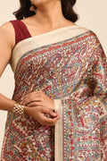Tussar X Red Madhubani Printed Art Tussar Matka Silk Saree - Taashi