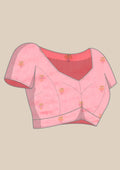 Pink Floral Embroiderd Linen Saree - Taashi