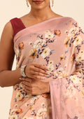 Beige Floral Printed Georgette Saree - Taashi