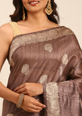 Mocha Mousse Floral Butta Pattern Tussar Saree - Taashi