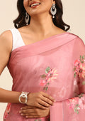 Dusty Pink Floral Digital Printed Georgette Saree - Taashi