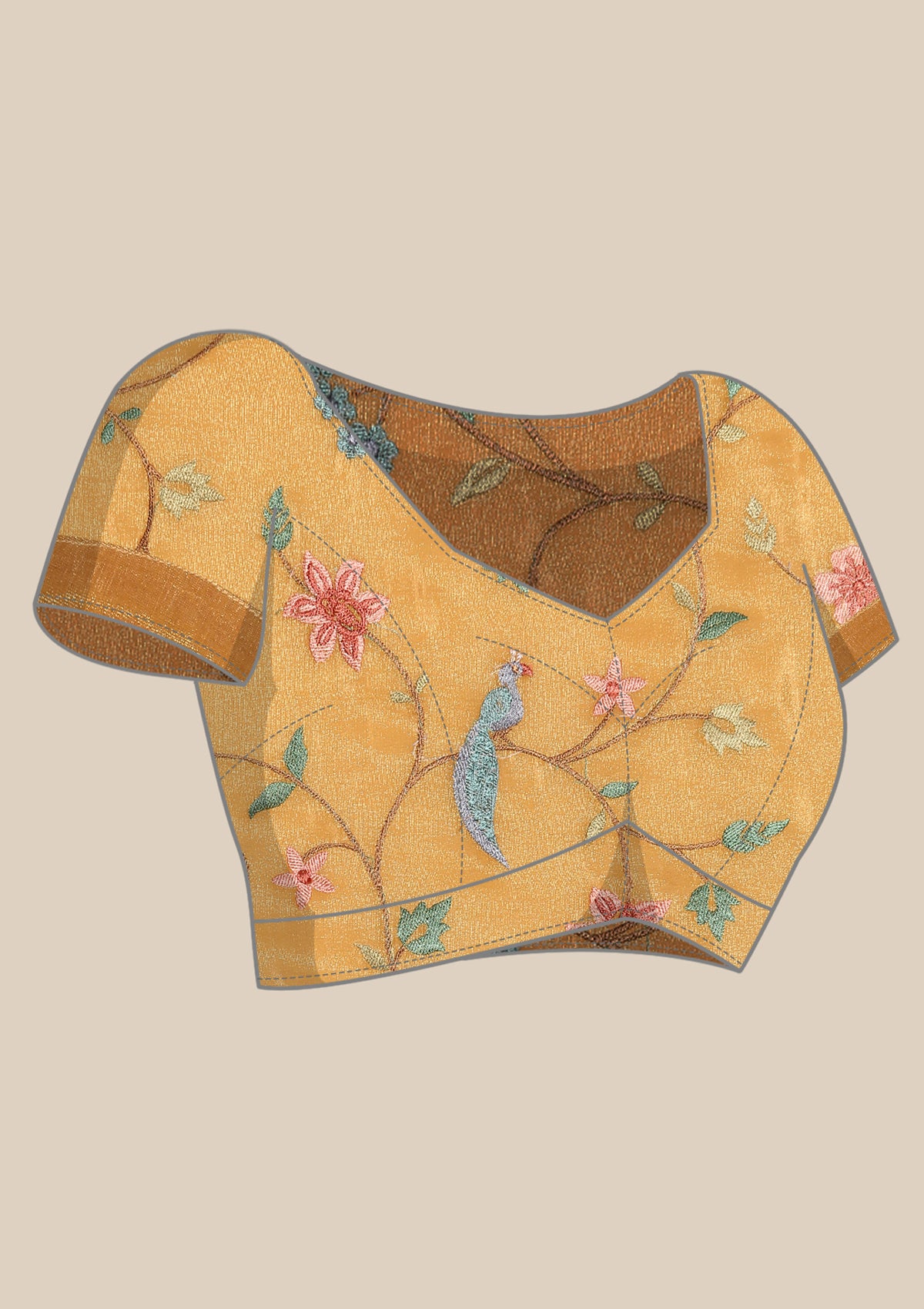 Amber Gold Nature InspiRed Embroiderd Tissue Saree - Taashi