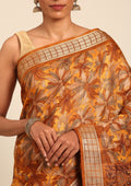 Mustard Yellow A/O Floral Printed Tussar Saree - Taashi