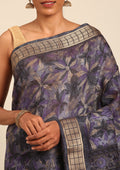 Grey A/O Floral Printed Tussar Saree - Taashi