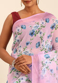 Lavender Floral Printed Georgette Saree - Taashi