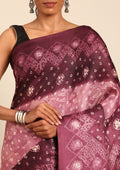 Purple Batik Printed Art Tussar Matka Silk Saree - Taashi