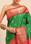 Dark Green Traditional Woven Pattern Kadial Silk Saree - Taashi