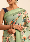 Dusty Green Floral Printed Georgette Saree - Taashi