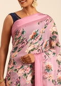 Dusty Pink Floral Printed Georgette Saree - Taashi