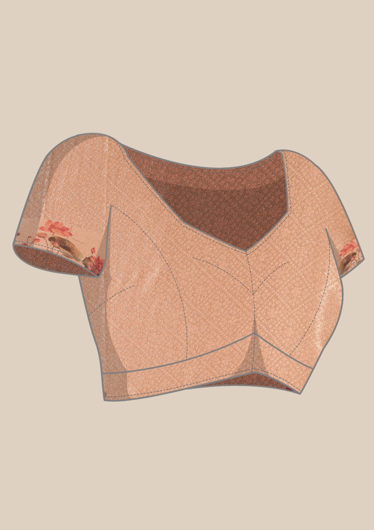 Metallic Copper Printed And EmbroideRed Organza Saree - Taashi