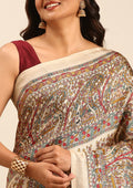 Tussar X Mustard Madhubani Printed Art Tussar Matka Silk Saree - Taashi