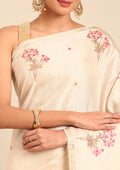 Cream Fancy Embroidery Tussar Saree - Taashi
