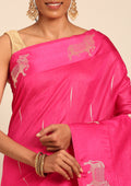 Pink Jacquard Pattern Placement Tussar Saree - Taashi