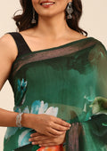 Green Multicolor Floral Digital Printed Georgette Saree - Taashi