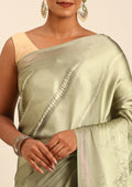 Sage Green Zigzag Leheriya Printed Satin Saree - Taashi