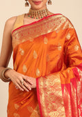 Rust Orange Paisley Butta Pattern Woven Kanjivaram Silk Saree - Taashi