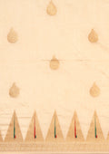 Cream Traditional Zari Woven Tussar Saree - Taashi