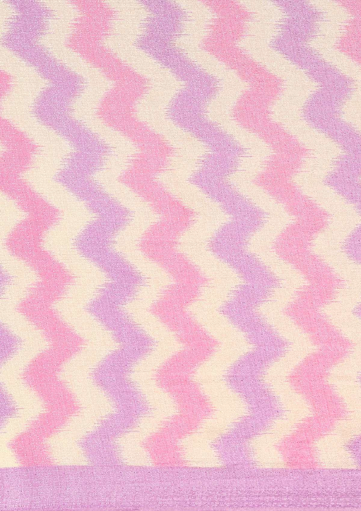 Cream Contrast Zigzag Printed Art Tussar Matka Silk Saree - Taashi