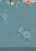 Dusty Powder Blue Floral Digital Printed Crepe Saree - Taashi